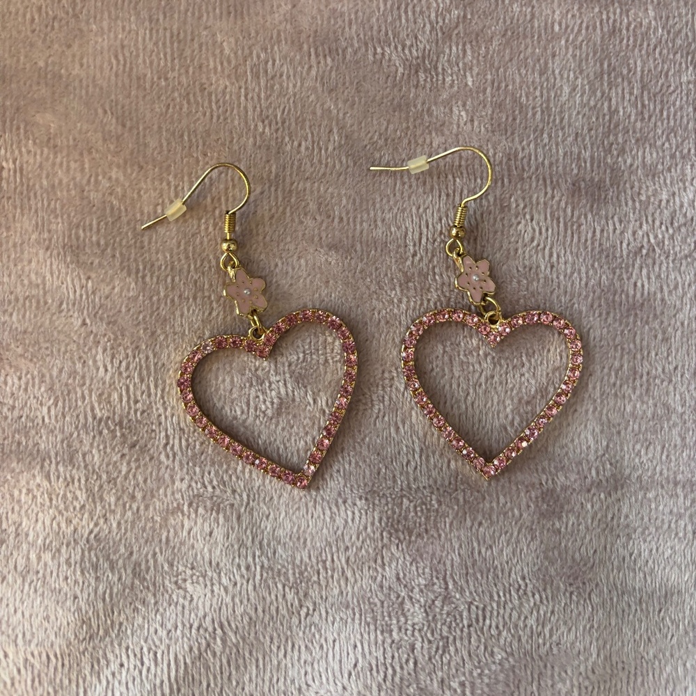 Pink and Gold Heart Earrings